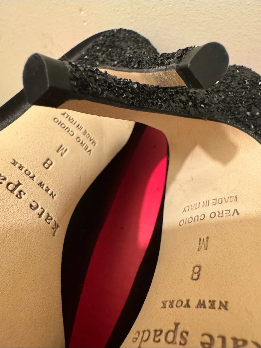 Kate Spade Latrice Black Satin Glitter Bow Heels Pump. Size 8 Made in Italy